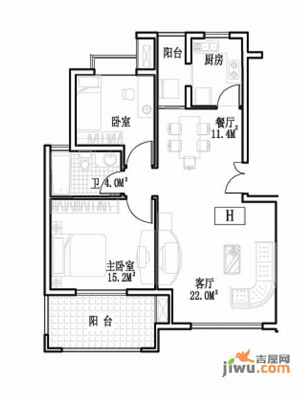 盛世东方2室2厅1卫76.7㎡户型图