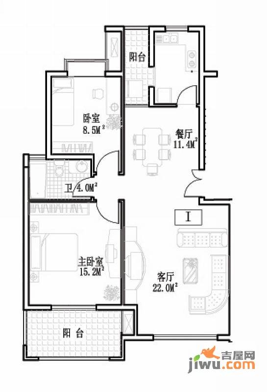 盛世东方2室2厅1卫89.8㎡户型图