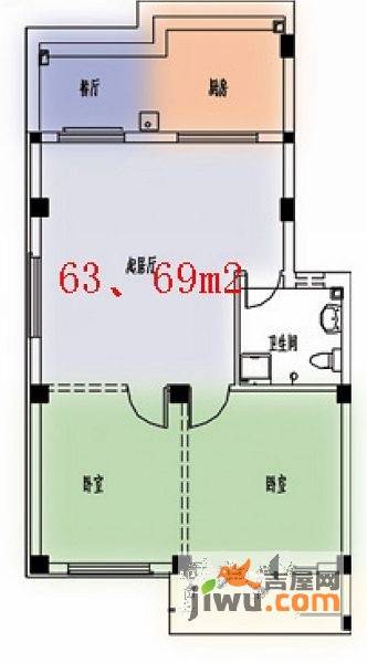 西城花园2室2厅1卫63㎡户型图