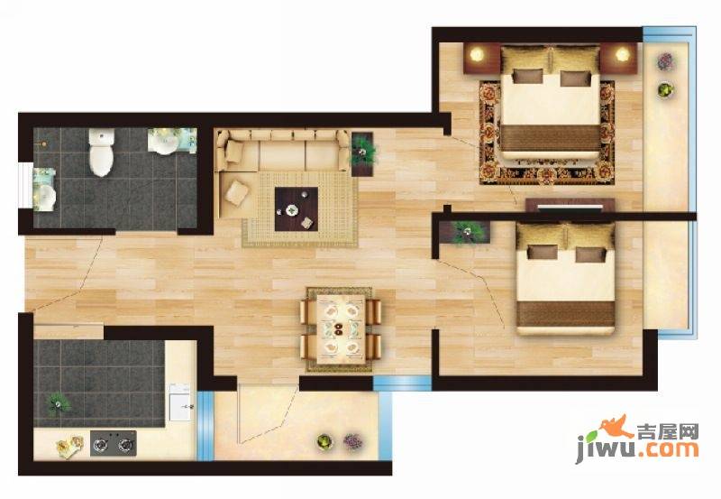 合创烟台公馆2室2厅1卫49.5㎡户型图