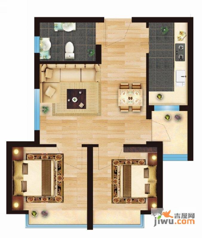 合创烟台公馆2室2厅1卫55㎡户型图