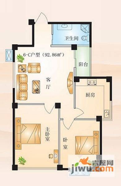 锦秀豪庭2室1厅1卫92.9㎡户型图