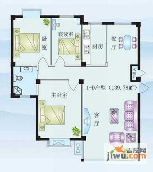 锦秀豪庭3室2厅1卫123.8㎡户型图