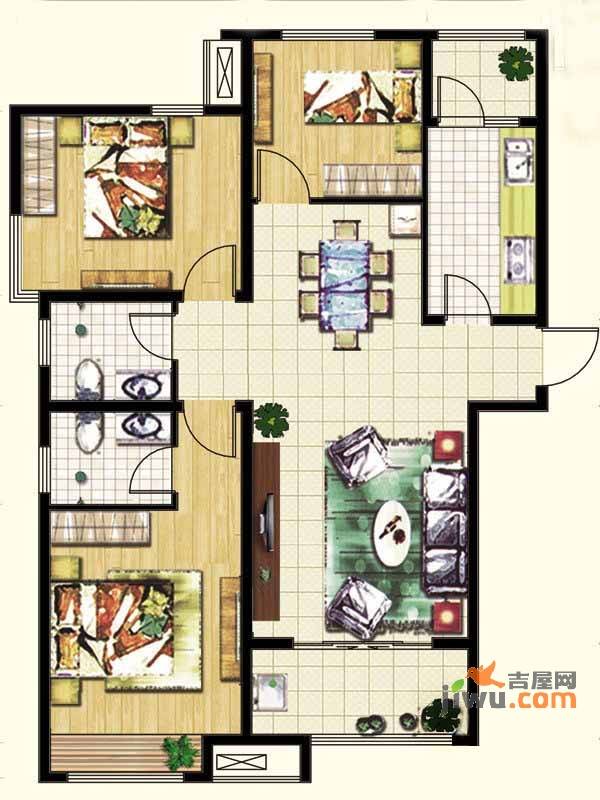 泉景天沅仁园3室2厅2卫120㎡户型图