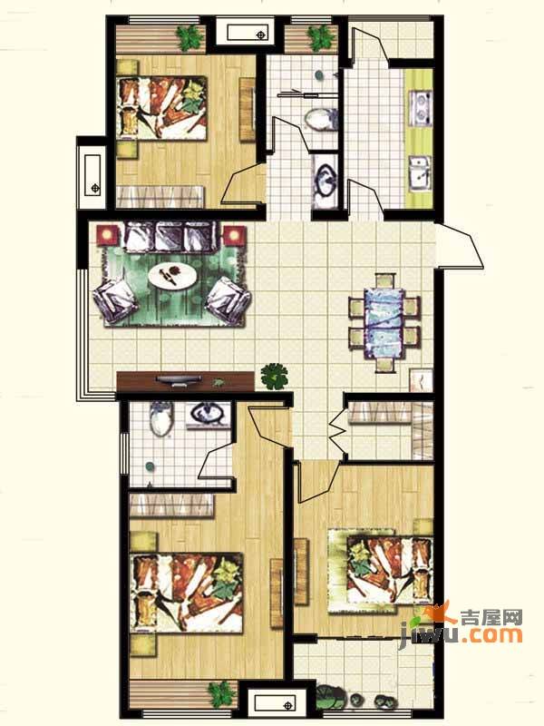 泉景天沅仁园3室2厅2卫133㎡户型图