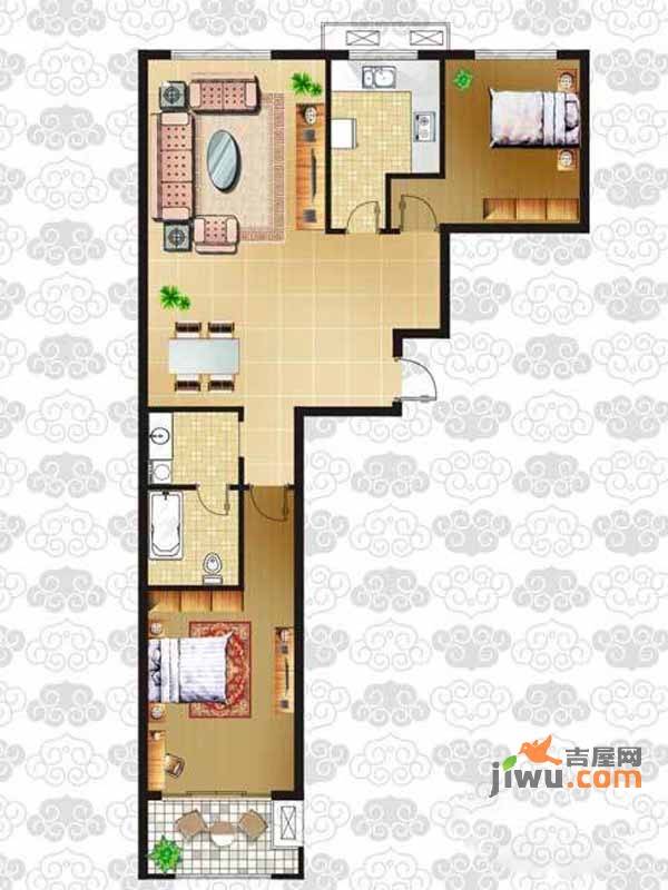 东方新天地花园2室2厅1卫114㎡户型图