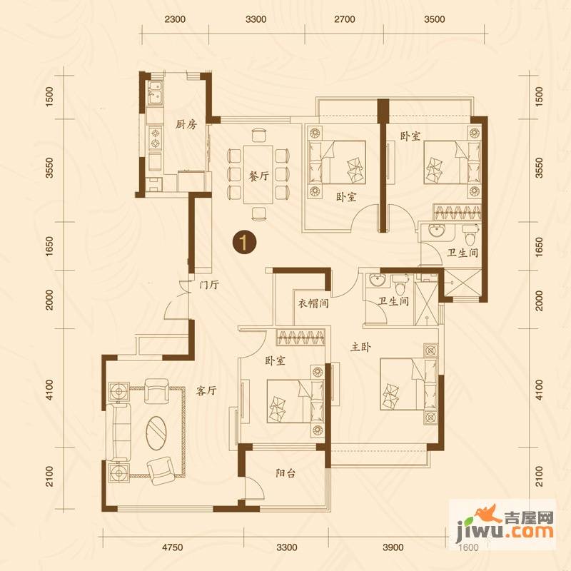 济南恒大名都4室2厅2卫180㎡户型图