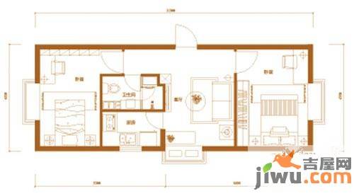 万达广场盛景苑2室1厅1卫60㎡户型图