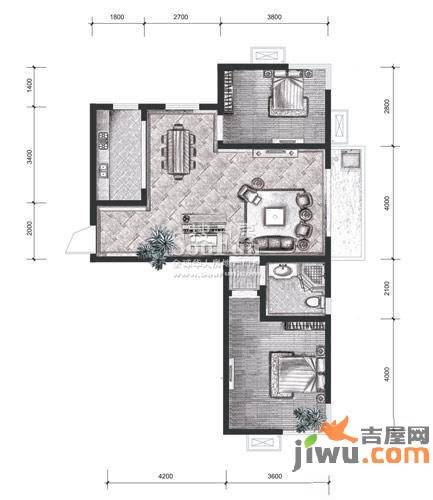 中齐他山2室2厅1卫93㎡户型图