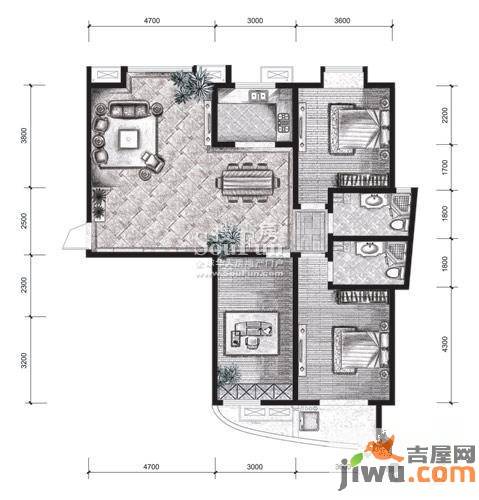 中齐他山3室2厅2卫140㎡户型图