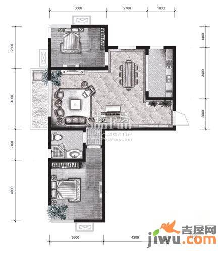 中齐他山2室2厅1卫93㎡户型图