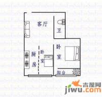 城投美里新居1室2厅1卫59㎡户型图