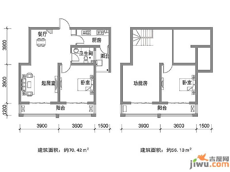 凯旋新城2室2厅1卫126.5㎡户型图