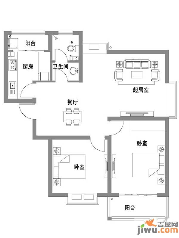 凯旋新城2室2厅1卫97.2㎡户型图