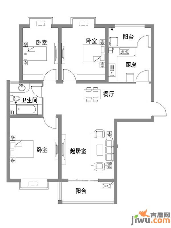 凯旋新城3室2厅1卫111.1㎡户型图