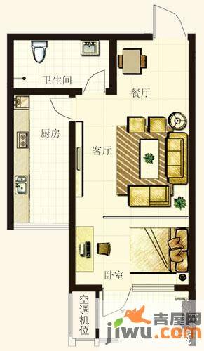 华福国际1室1厅1卫49㎡户型图