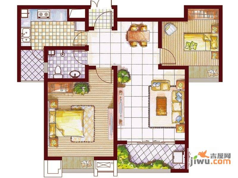 四建美林苑2室2厅1卫98.7㎡户型图