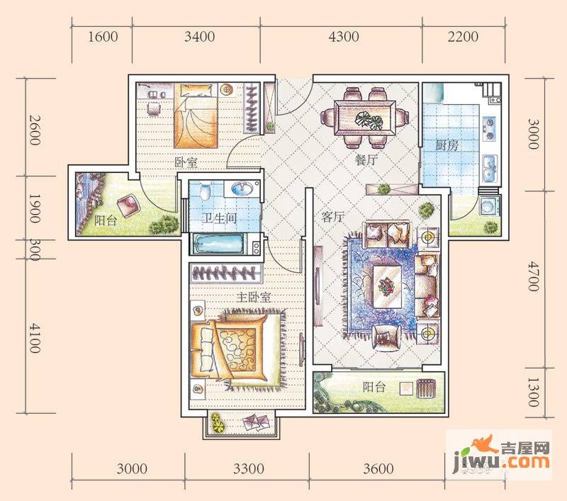 花果园2室2厅1卫87.9㎡户型图