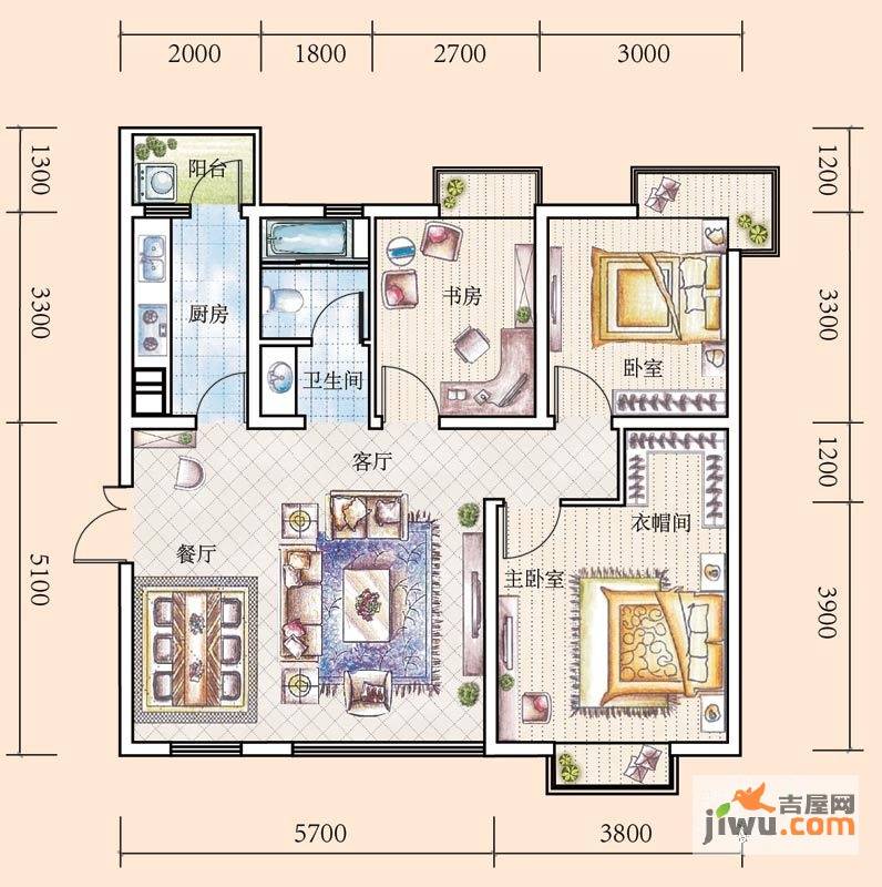 恒大城3室2厅1卫102.1㎡户型图