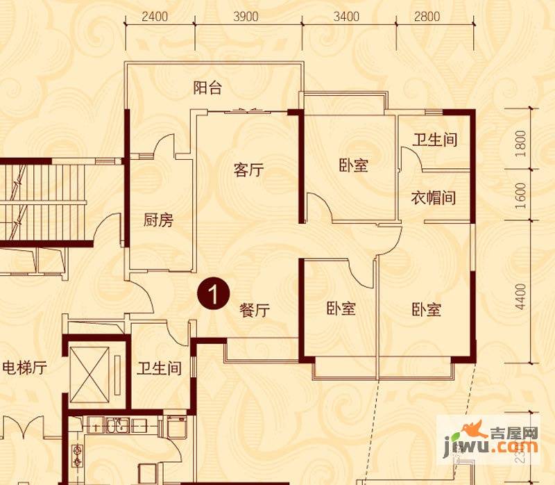 恒大城3室2厅2卫125.2㎡户型图