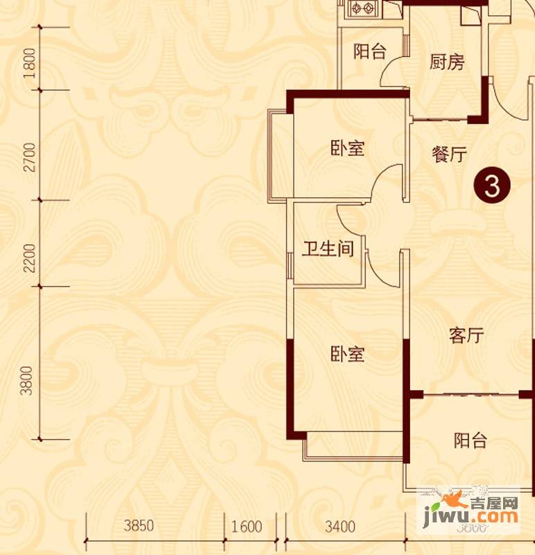 恒大城2室2厅1卫90㎡户型图