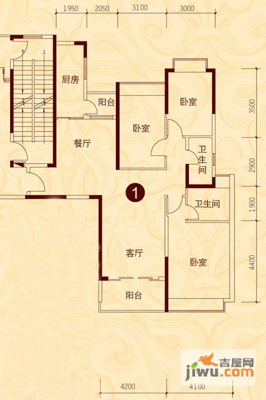 恒大城3室2厅2卫141.6㎡户型图