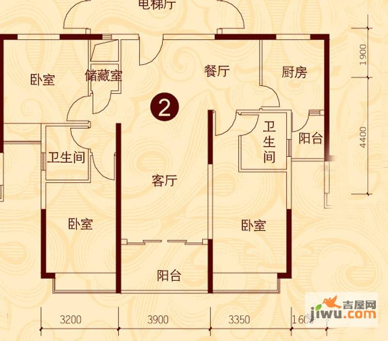 恒大城3室2厅2卫126.1㎡户型图