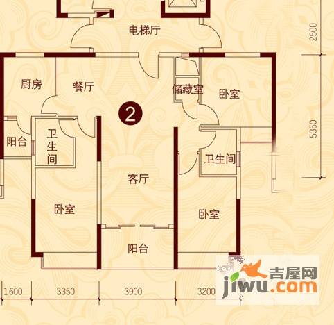 恒大城3室2厅2卫126.1㎡户型图