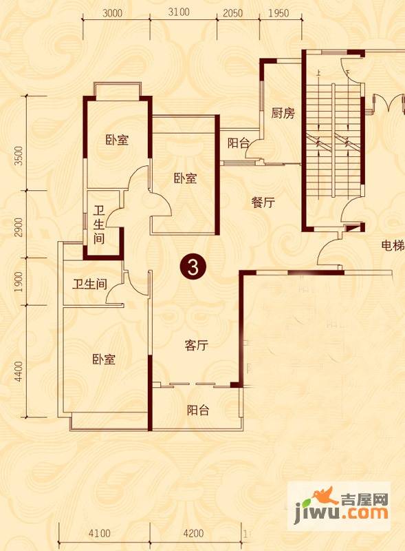 恒大城3室2厅2卫141.6㎡户型图