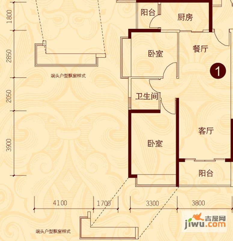 恒大城2室2厅1卫88.3㎡户型图