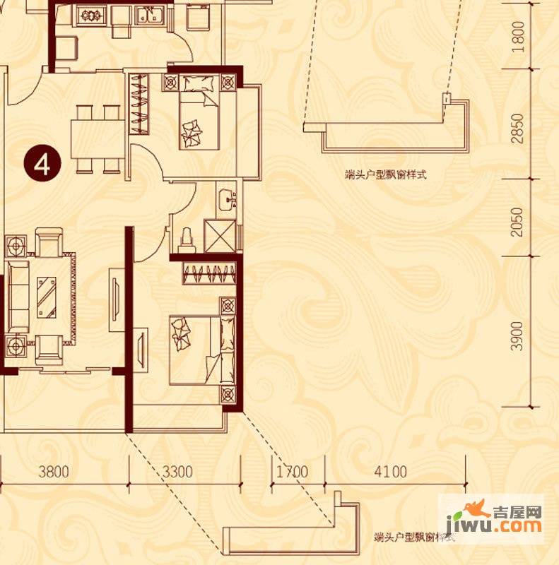 恒大城2室2厅1卫88.3㎡户型图