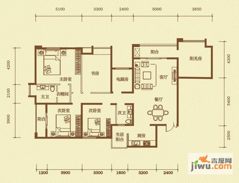 银海元隆广场6室2厅2卫191.7㎡户型图