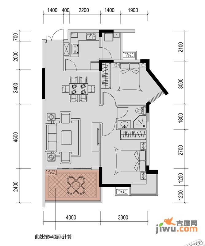 溪山御景2室2厅1卫87.3㎡户型图