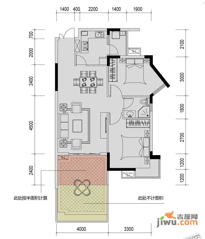 溪山御景2室2厅1卫87.3㎡户型图