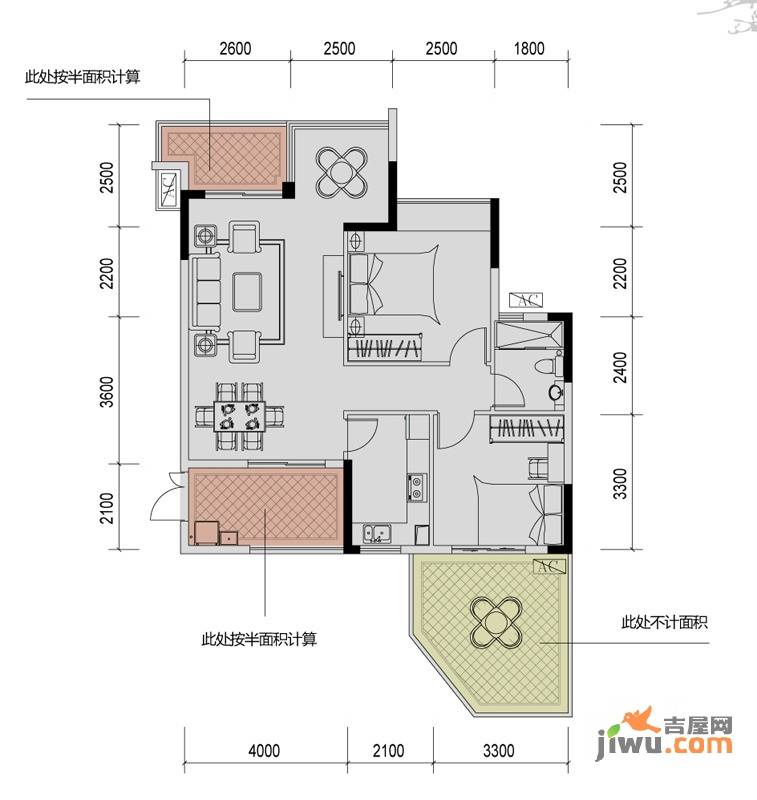 溪山御景2室2厅1卫91㎡户型图