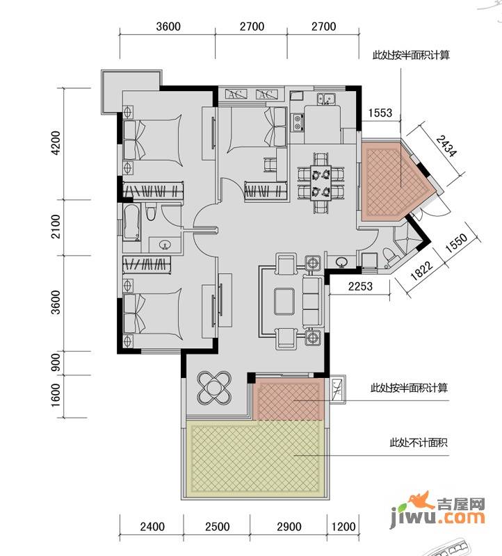 溪山御景3室2厅1卫121.4㎡户型图