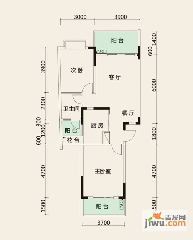 溪山御景2室2厅1卫87.8㎡户型图