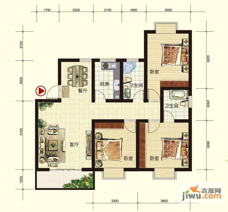 御林铭园3室2厅2卫107.9㎡户型图