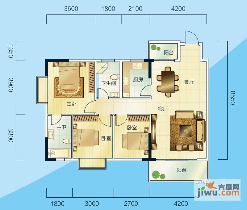 睿力上城3室2厅2卫113.7㎡户型图