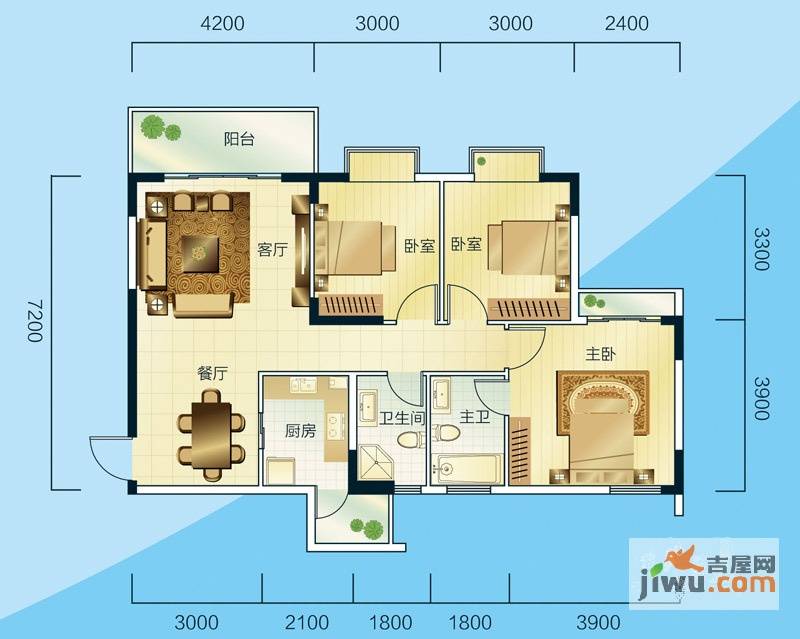 睿力上城3室2厅2卫109.6㎡户型图