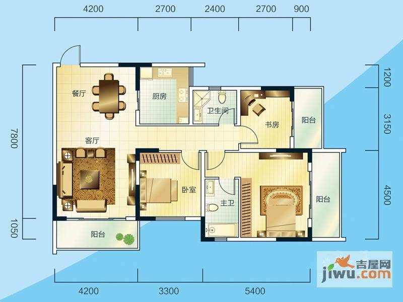 睿力上城3室2厅2卫133.8㎡户型图