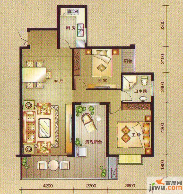 南湖观邸2室2厅1卫115.7㎡户型图