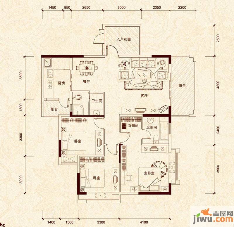 懿府3室2厅2卫134.5㎡户型图