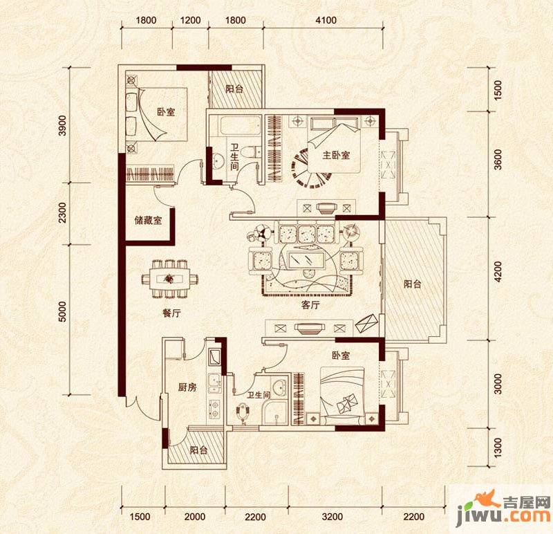 懿府3室2厅2卫128.6㎡户型图