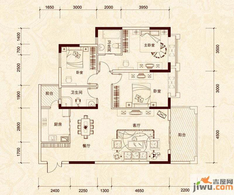 懿府3室2厅2卫131.4㎡户型图