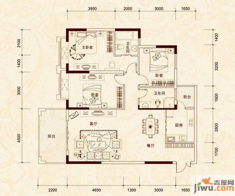 懿府3室2厅2卫131.6㎡户型图