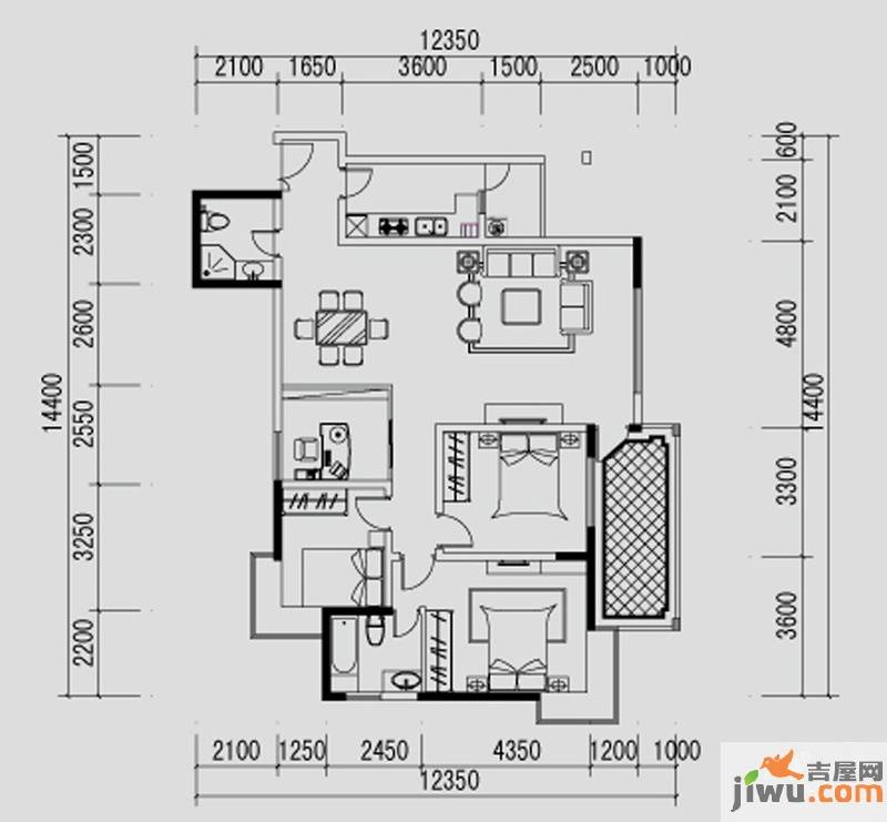 都市道1号3室2厅2卫147㎡户型图