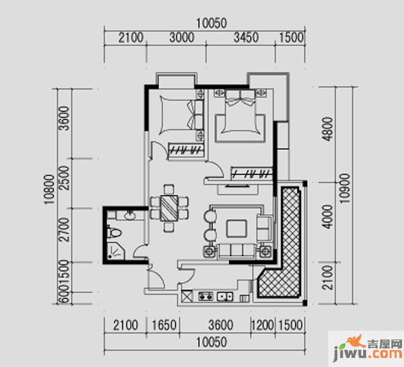 都市道1号2室2厅1卫95.1㎡户型图