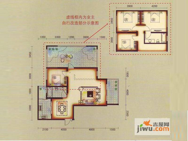 鸿基文昌苑2室2厅1卫107.8㎡户型图