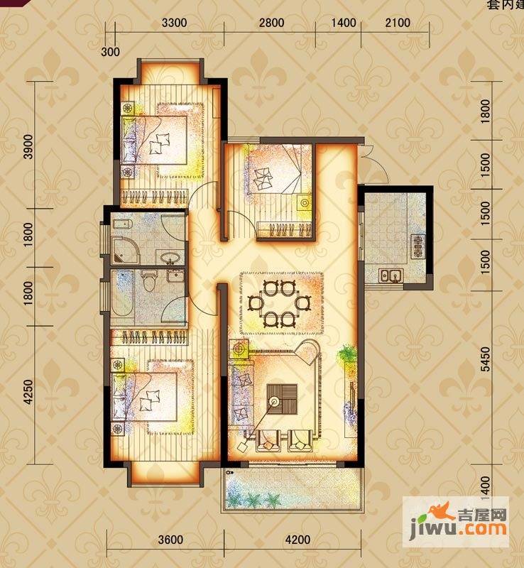 鸿基文昌苑3室2厅2卫114.4㎡户型图